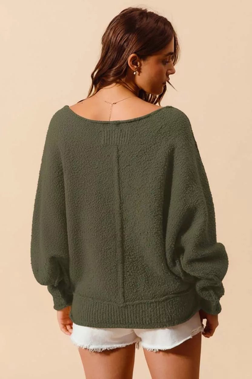 SO ME Loose Fit Exposed Seam Slouchy Boucle Sweater - Chandeliers Boutique ny