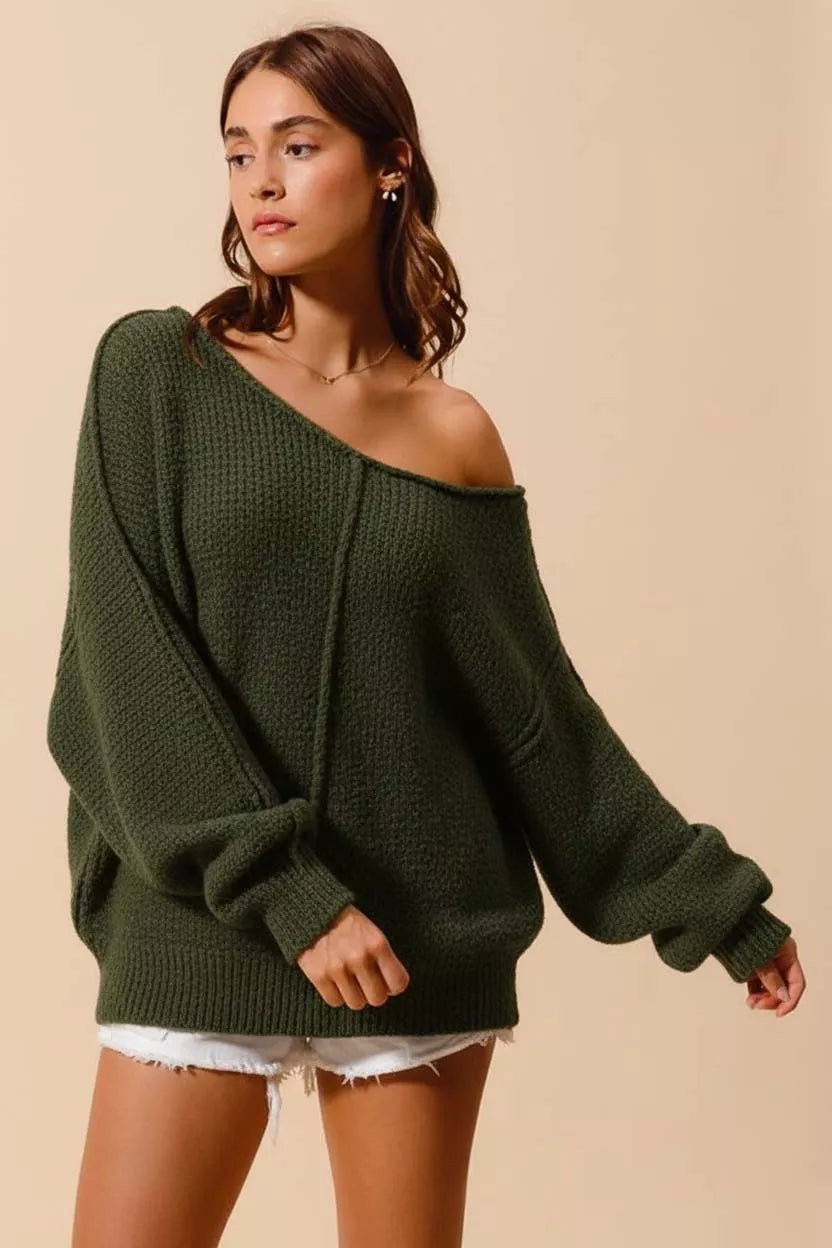SO ME Loose Fit Exposed Seam Slouchy Boucle Sweater - Chandeliers Boutique ny