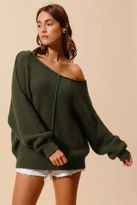 SO ME Loose Fit Exposed Seam Slouchy Boucle Sweater - Chandeliers Boutique ny