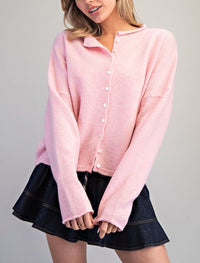 Solid Button Down Long Sleeve Cardigan - Chandeliers Boutique ny