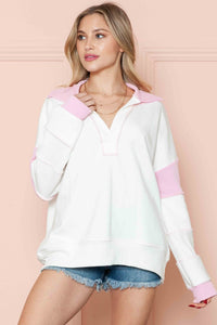 Solid Loose Fit Top With Wave Rib Contrast - Chandeliers Boutique ny