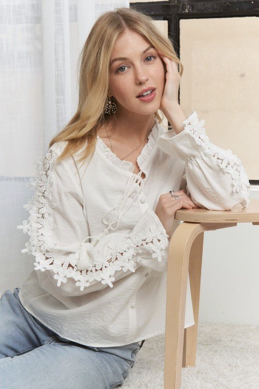 Solid Peasant Blouse Top - Chandeliers Boutique ny