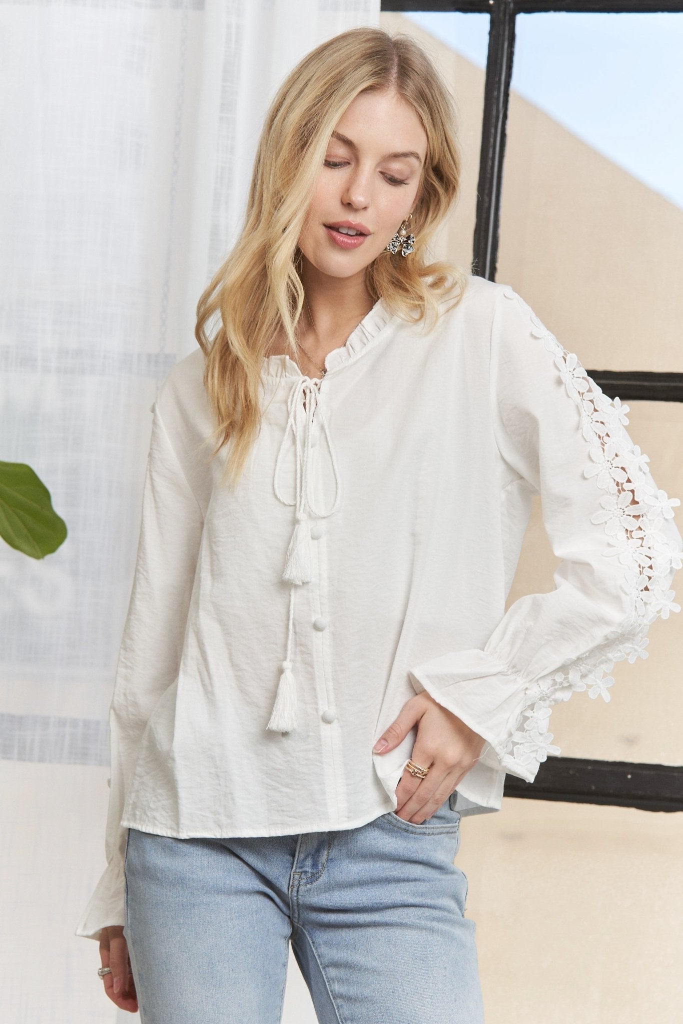 Solid Peasant Blouse Top - Chandeliers Boutique ny