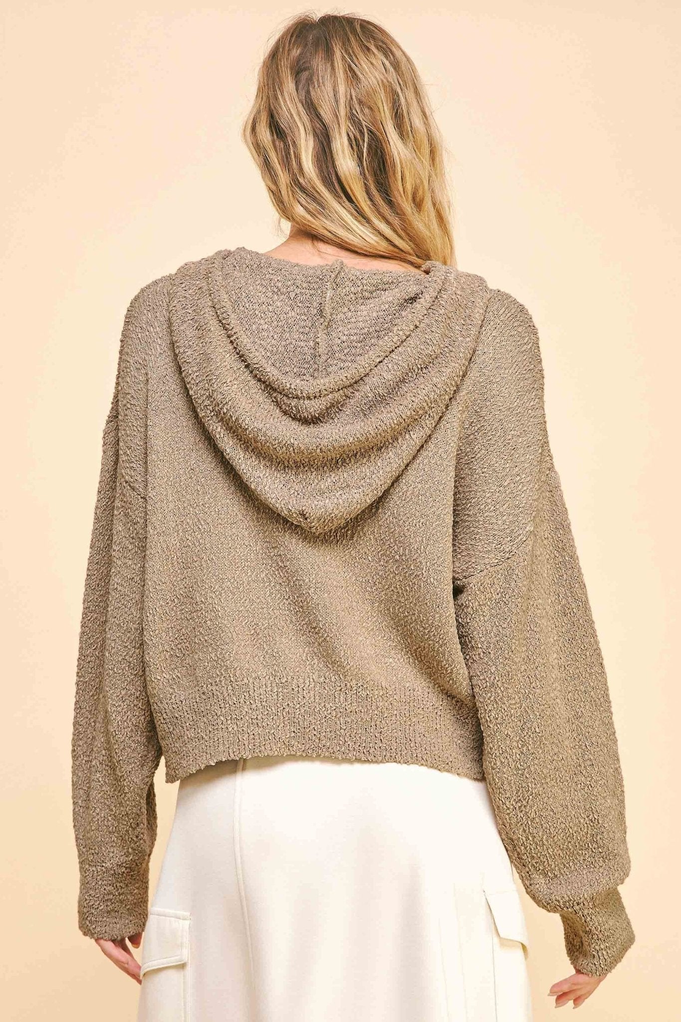 Solid Textured Cropped Hoodie Sweater - Chandeliers Boutique ny
