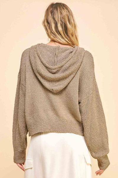 Solid Textured Cropped Hoodie Sweater - Chandeliers Boutique ny