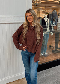 Solid Textured Cropped Hoodie Sweater - Chandeliers Boutique ny