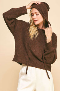 Solid Textured Cropped Hoodie Sweater - Chandeliers Boutique ny
