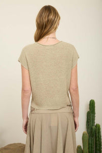 Split Neck Batwing Sleeveless Knit Sweater - Chandeliers Boutique ny