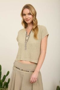 Split Neck Batwing Sleeveless Knit Sweater - Chandeliers Boutique ny