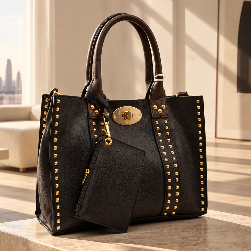 Square Gold Stud Bag - Bestselling Vegan Leather Handbag