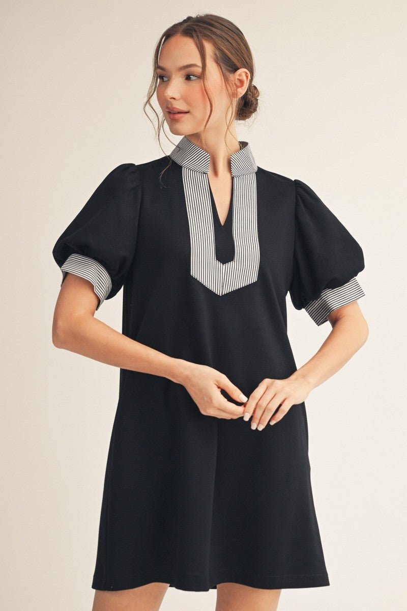 Stripe Accent Dress - Chandeliers Boutique ny