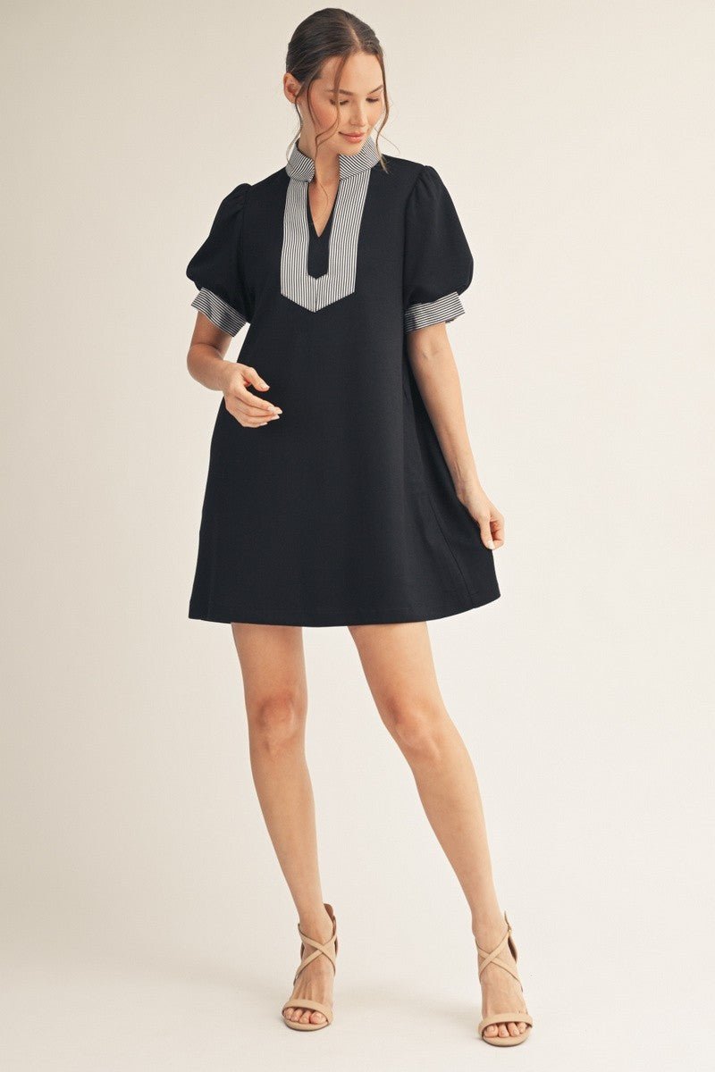 Stripe Accent Dress - Chandeliers Boutique ny