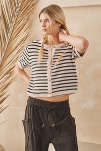 Stripe Button Front Knit Top - Chandeliers Boutique ny
