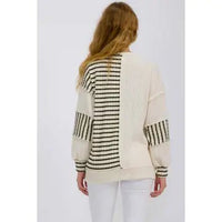 Stripe Cable Knit Patchwork Button Front Top - Chandeliers Boutique ny