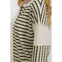 Stripe Cable Knit Patchwork Button Front Top - Chandeliers Boutique ny