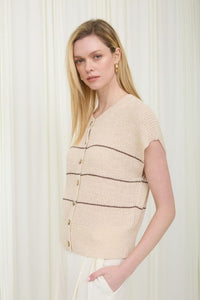 Stripe Lightweight Short Sleeve Knit Cardigan - Chandeliers Boutique ny
