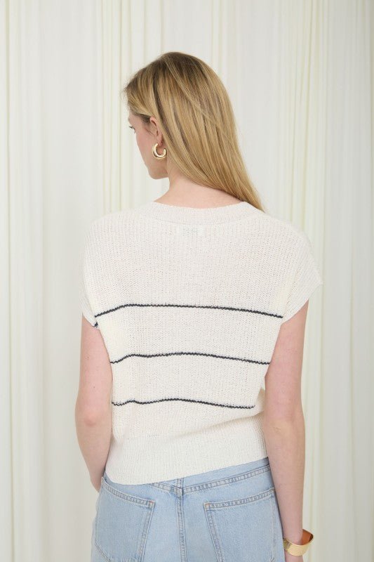 Stripe Lightweight Short Sleeve Knit Cardigan - Chandeliers Boutique ny