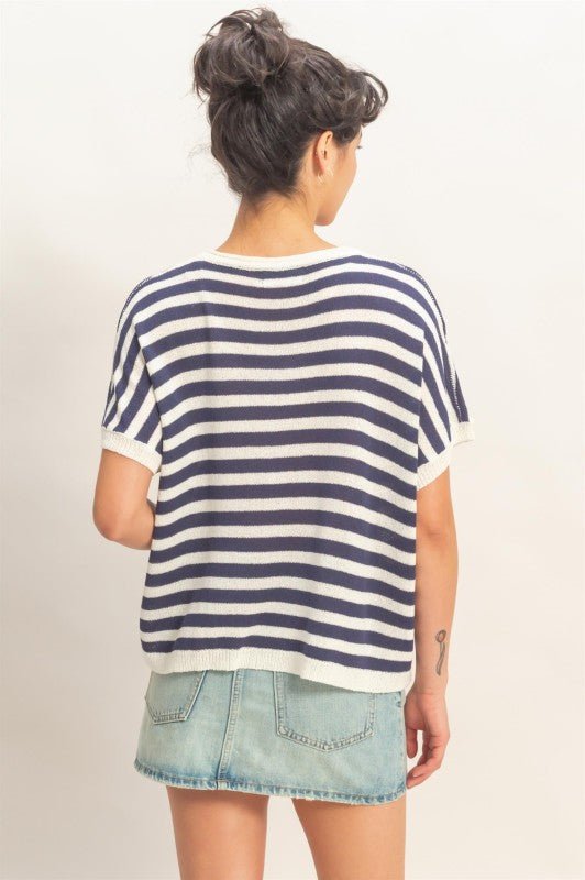 Stripe Short Dolman Sleeve Oversized Top - Chandeliers Boutique ny