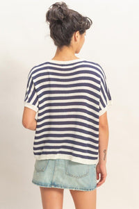 Stripe Short Dolman Sleeve Oversized Top - Chandeliers Boutique ny