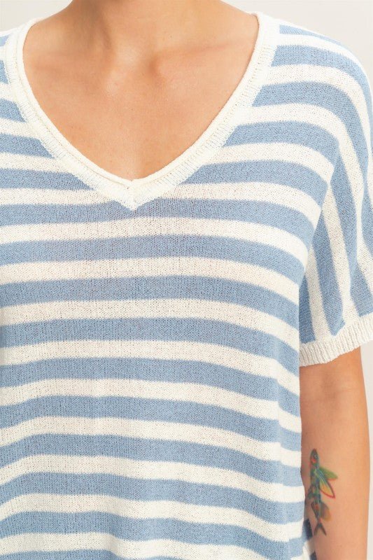 Stripe Short Dolman Sleeve Oversized Top - Chandeliers Boutique ny