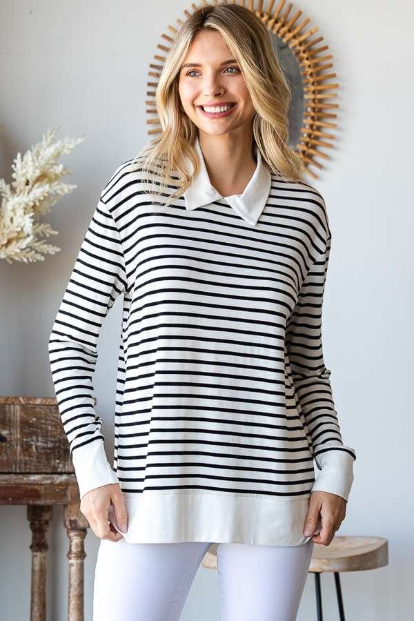 Stripe Top with Collar - Chandeliers Boutique ny