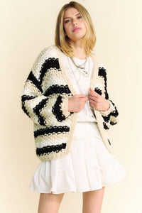 Striped Balloon Long Sleeve Loose Fit Cardigan - Chandeliers Boutique ny