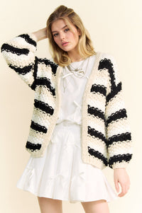 Striped Balloon Long Sleeve Loose Fit Cardigan - Chandeliers Boutique ny