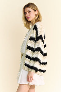 Striped Balloon Long Sleeve Loose Fit Cardigan - Chandeliers Boutique ny