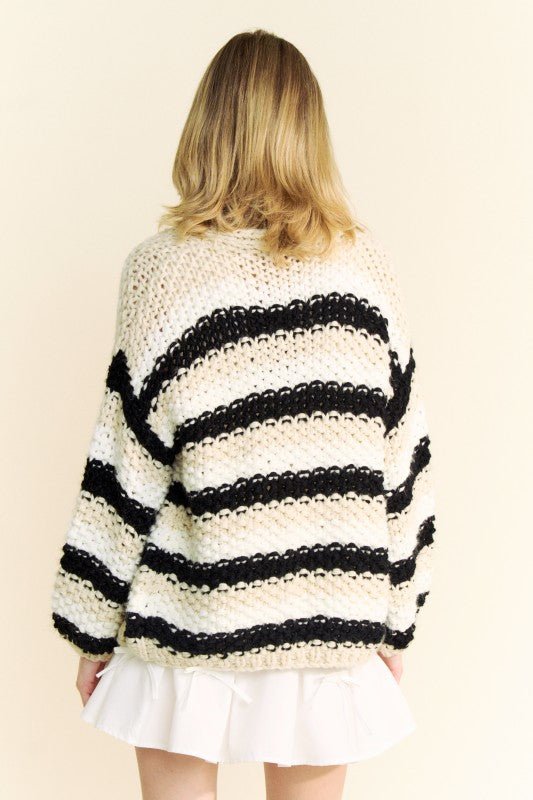 Striped Balloon Long Sleeve Loose Fit Cardigan - Chandeliers Boutique ny