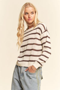 Striped Crew Neck Knit Sweater - Chandeliers Boutique ny