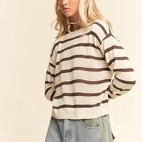 Striped Crew Neck Knit Sweater - Chandeliers Boutique ny