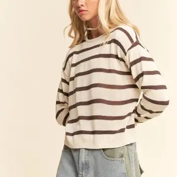 Striped Crew Neck Knit Sweater - Chandeliers Boutique ny