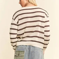 Striped Crew Neck Knit Sweater - Chandeliers Boutique ny