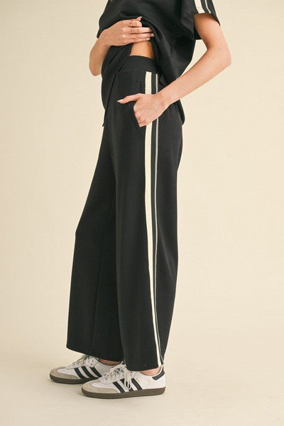 Striped Down Line Pants With Pockets - Chandeliers Boutique ny