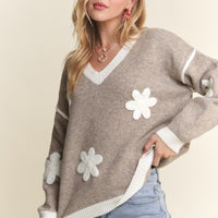 V Neck Floral Sweater