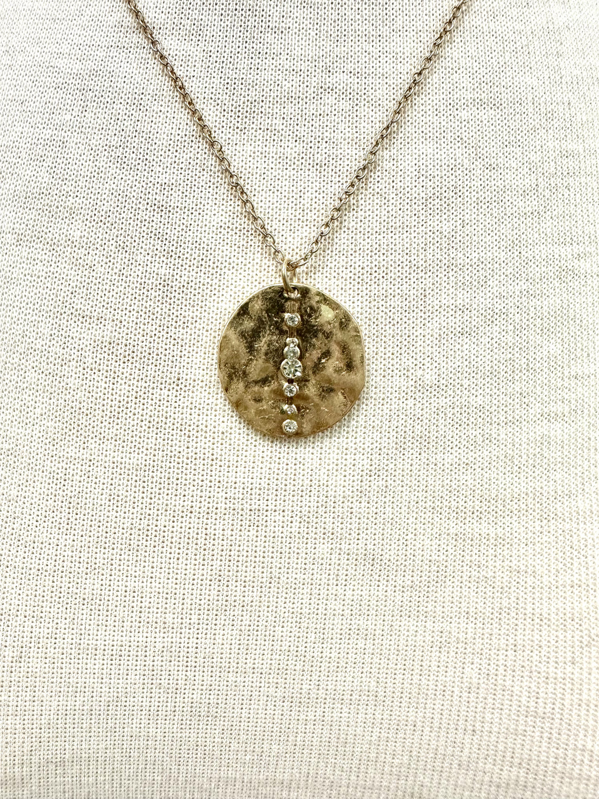 Pave Hammered Disc Necklace