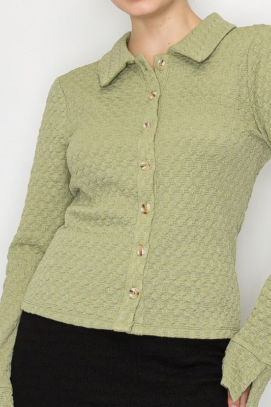 Textured Collar Button Down Shirt - Chandeliers Boutique ny