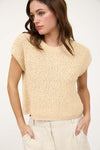 Textured Knit Crew Neck Short Sleeve Pullover - Chandeliers Boutique ny