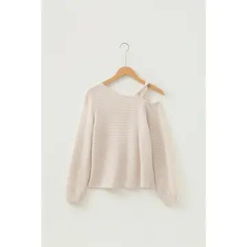 Textured Knit Shoulder Long Sleeve Top - Chandeliers Boutique ny