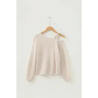 Textured Knit Shoulder Long Sleeve Top - Chandeliers Boutique ny