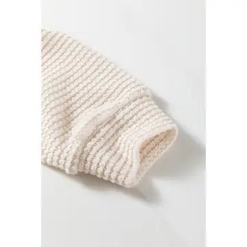 Textured Knit Shoulder Long Sleeve Top - Chandeliers Boutique ny