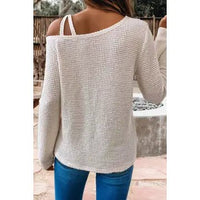 Textured Knit Shoulder Long Sleeve Top - Chandeliers Boutique ny