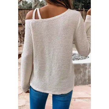 Textured Knit Shoulder Long Sleeve Top - Chandeliers Boutique ny