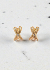 Textured X CZ Stud Earrings - Chandeliers Boutique ny