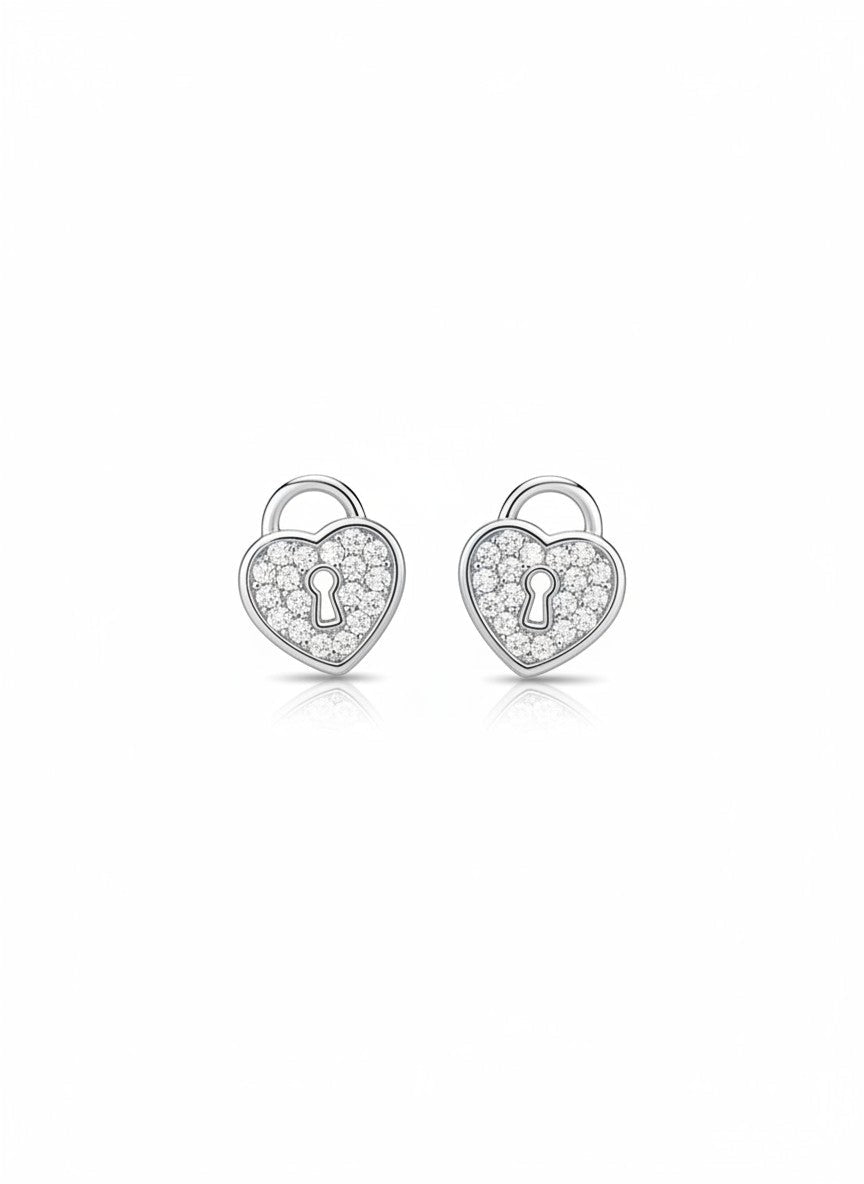Tiny Lock Heart CZ Earring - Chandeliers Boutique ny
