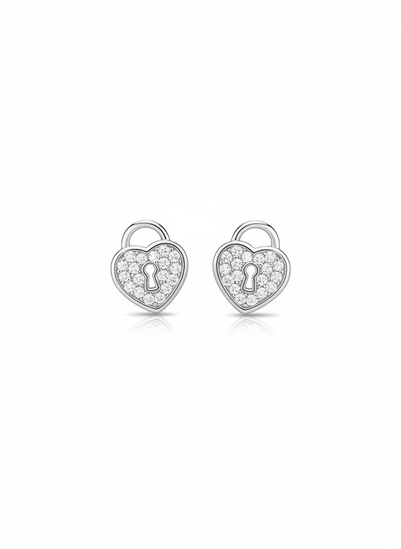 Tiny Lock Heart CZ Earring - Chandeliers Boutique ny