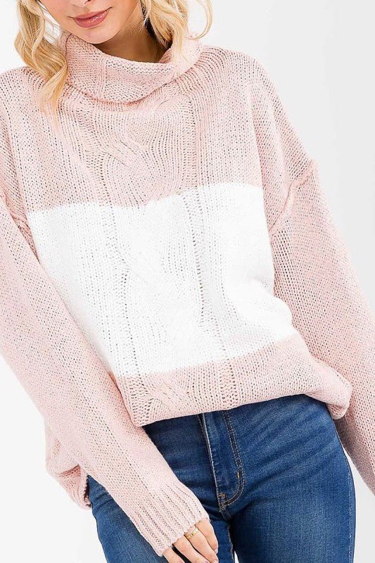 Turtle Neck Knit Pullover Colorblock Sweater - Chandeliers Boutique ny