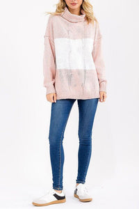 Turtle Neck Knit Pullover Colorblock Sweater - Chandeliers Boutique ny