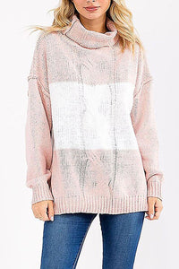 Turtle Neck Knit Pullover Colorblock Sweater - Chandeliers Boutique ny