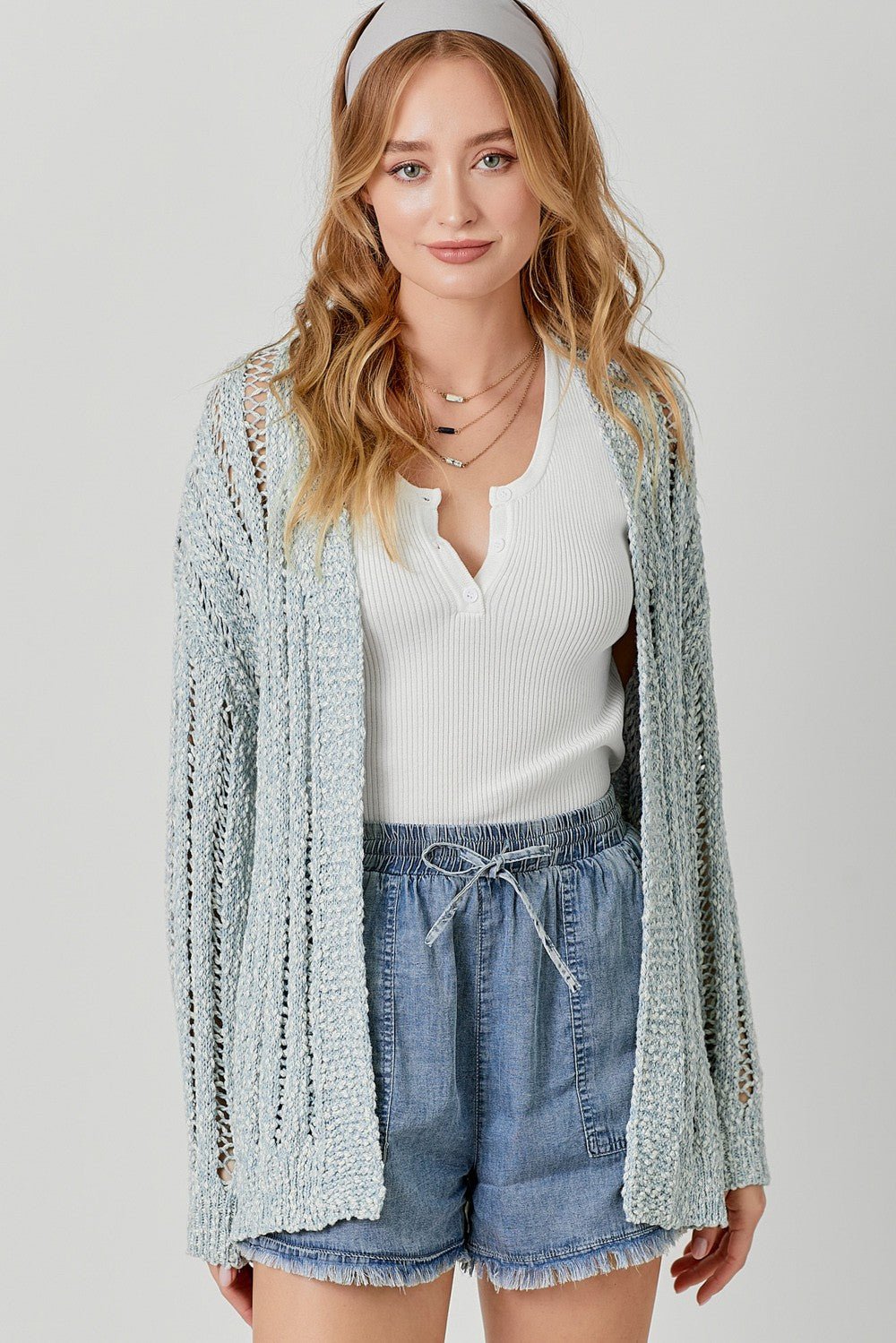 Two Tone Open Cardigan - Chandeliers Boutique ny